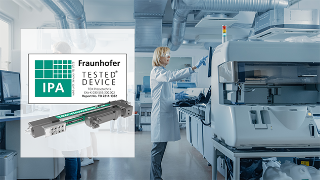 TOX® commissioned the Fraunhofer IPA with inspecting the ElectricDrive EXe-K. The result: The servo press corresponds to air purity class 5 in accordance with ISO 14644-1.